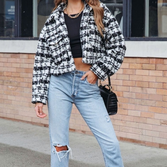 Vici Constance Teddy Crop Jacket Black Ivory NEW Button Front Lined - Picture 1 of 7